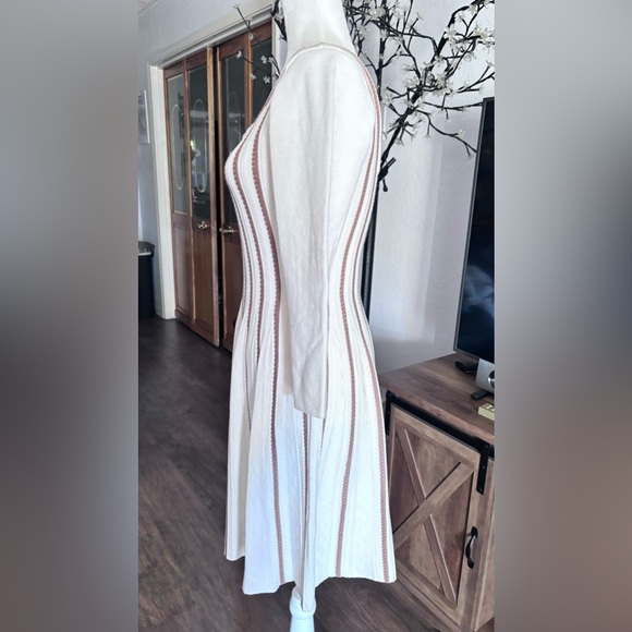 A-Line Sweater Dress cream and tan vertical stripes - Picture 14 of 16